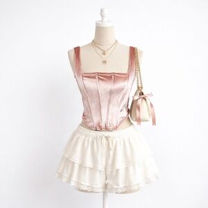 Streetwear Society Velvet Corset Tank Top – Blush Pink, Size Medium
